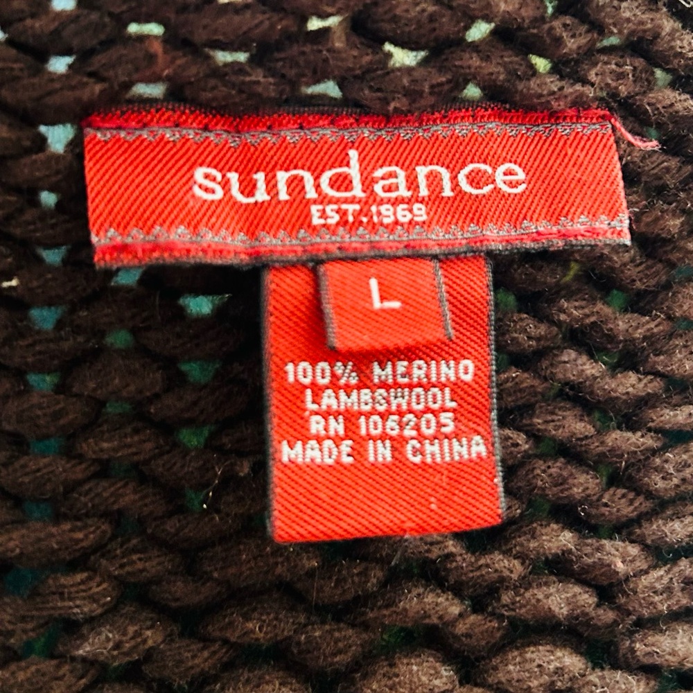 Sundance Brown Merino Wool Chunky Knit Rolled Neck Sweater Cardigan size L - Picture 4 of 5